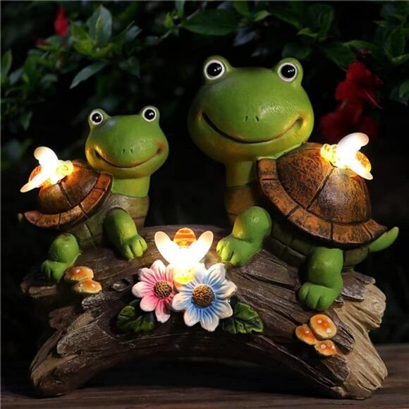 Garden Turtles Statue , Frog Face Sculpture Garden Figurine with LED Solar Light - Picture 2 of 7